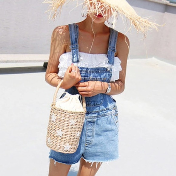 LAST ONE Star Embroidered Straw Basket Bag - Picture 2 of 5